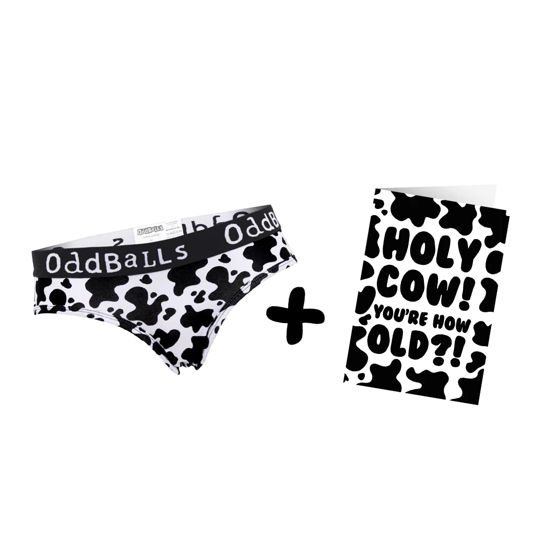 Promo ❤️ OddBalls Fat Cow - Ladies Briefs + Card Bundle Underwear & 🎂 Birthday Cards 🤩 3 OddBalls Fat Cow - Ladies Briefs + Card Bundle Underwear & Birthday Cards