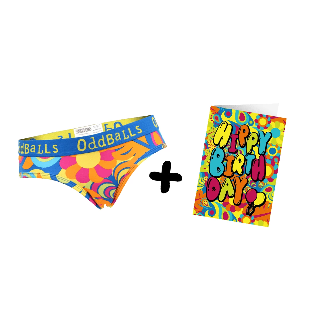 Brand new ๐งจ OddBalls Hippy Jungle - Ladies Briefs + Card Bundle Underwear & ๐ฅณ Birthday Cards ๐งจ 3 OddBalls Hippy Jungle - Ladies Briefs + Card Bundle Underwear & Birthday Cards